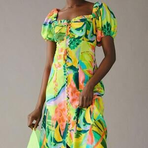 Farm Rio X Anthropologie Printed puff sleeve midi dress